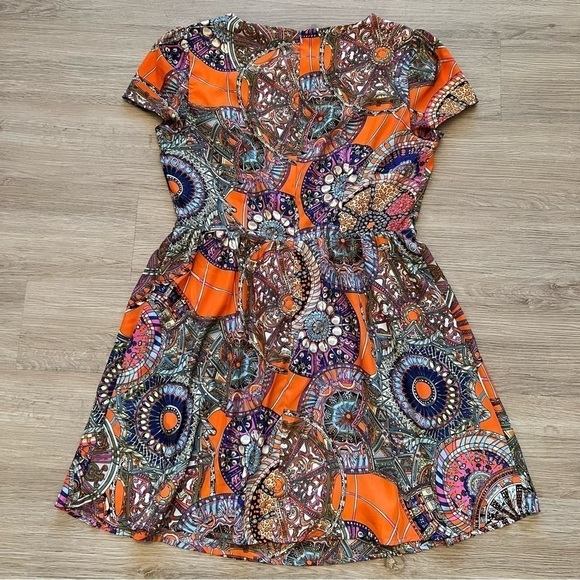 Ark & Co A-Line Cap Sleeve Mini Dress Boho Orange Multicolor Lined Back Zip Sz L - Picture 7 of 11
